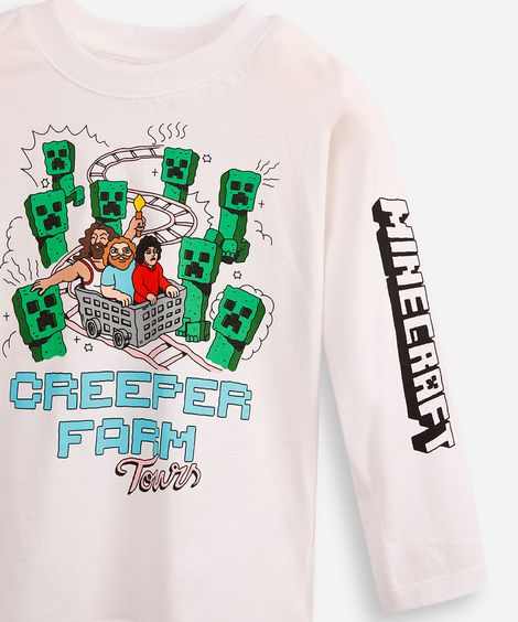 blusa de algodão infantil creeper farm tours minecraft off white