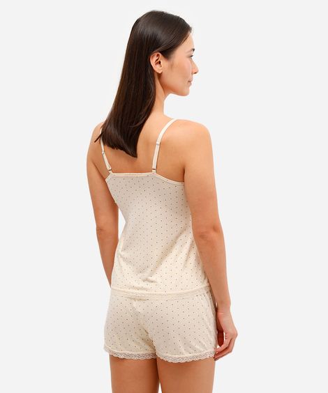 pijama short doll feminino de viscose poá bege