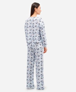 pijama longo feminino stitch manga longa - azul