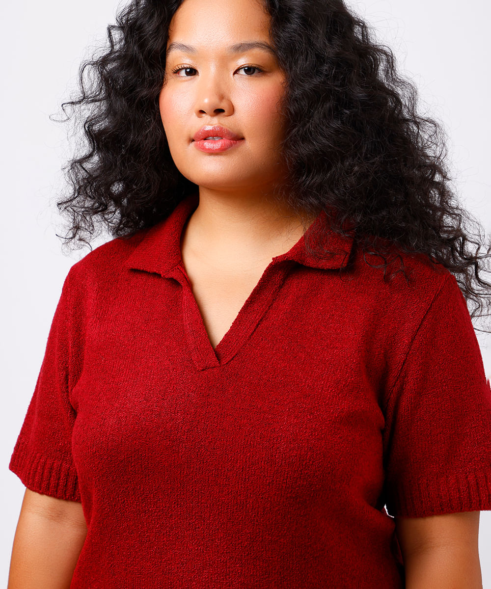 polo feminina de tricot mindset plus size - vinho