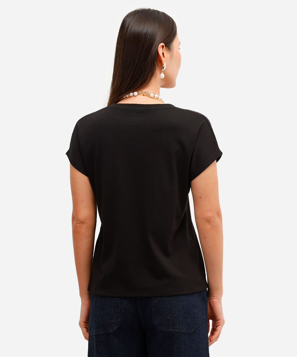 blusa feminina de algodão peruano decote v preta