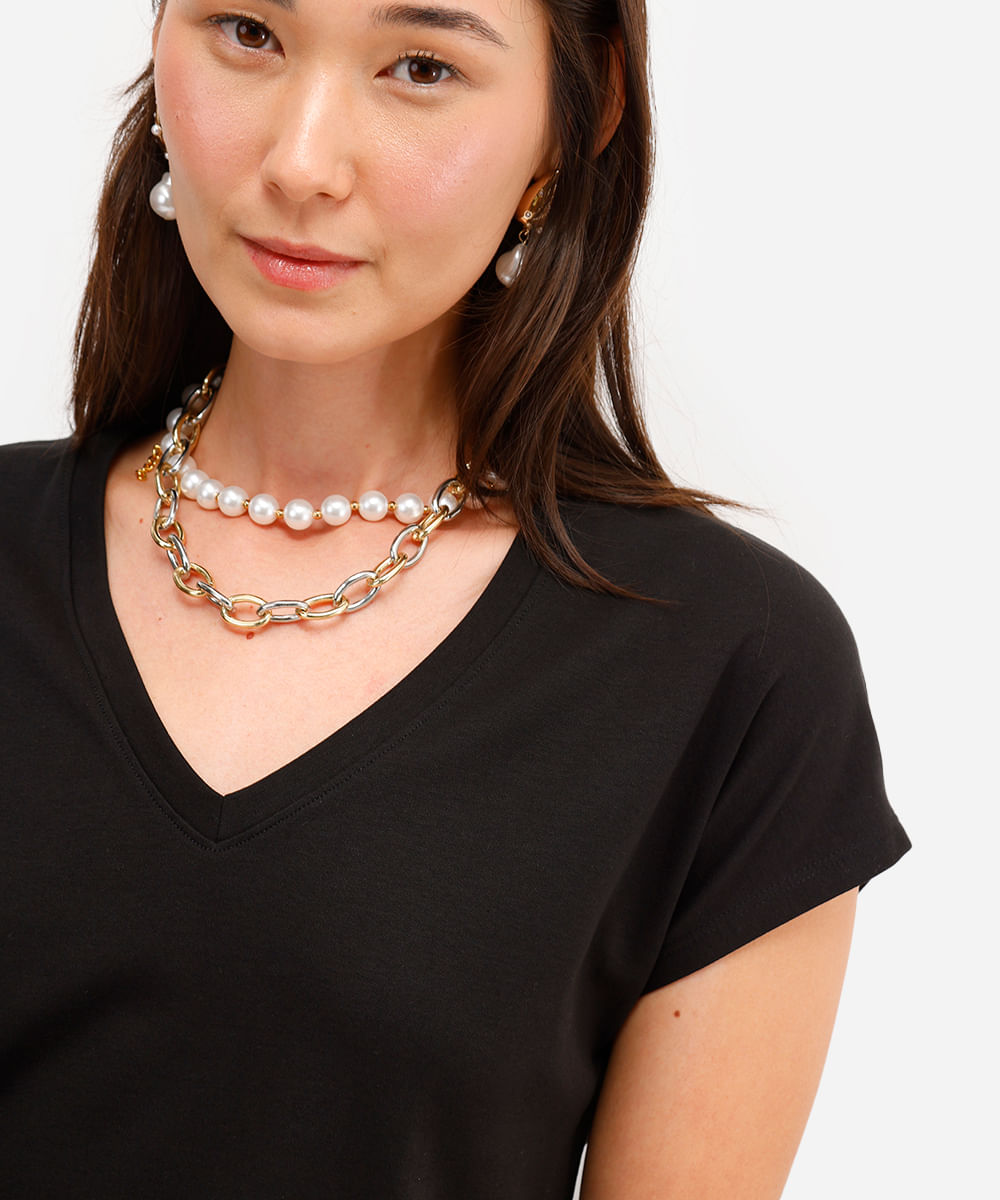 blusa feminina de algodão peruano decote v preta