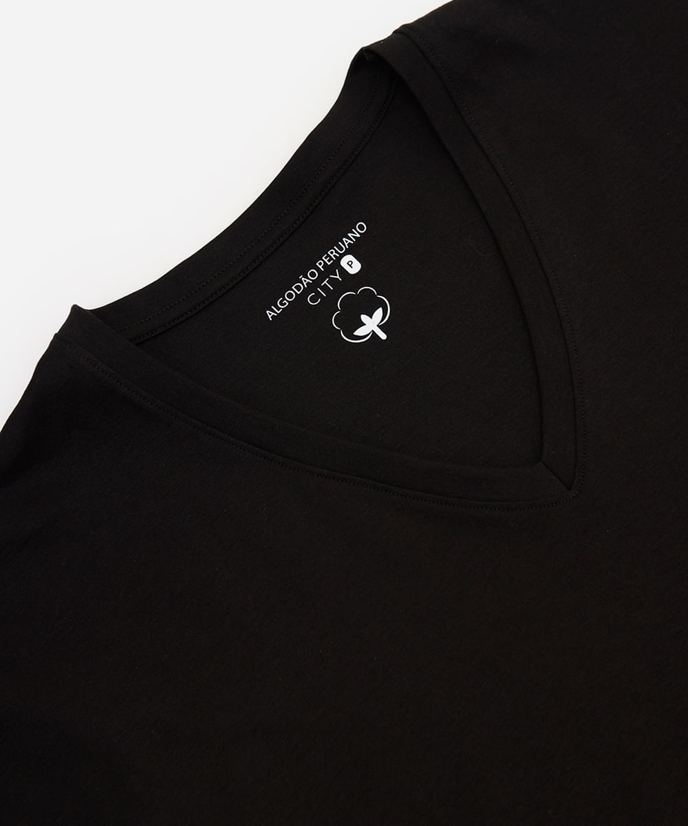 blusa feminina de algodão peruano decote v preta