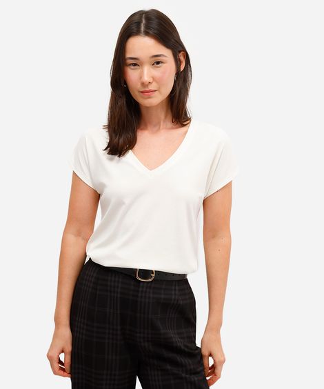 blusa feminina de algodão peruano decote v off white