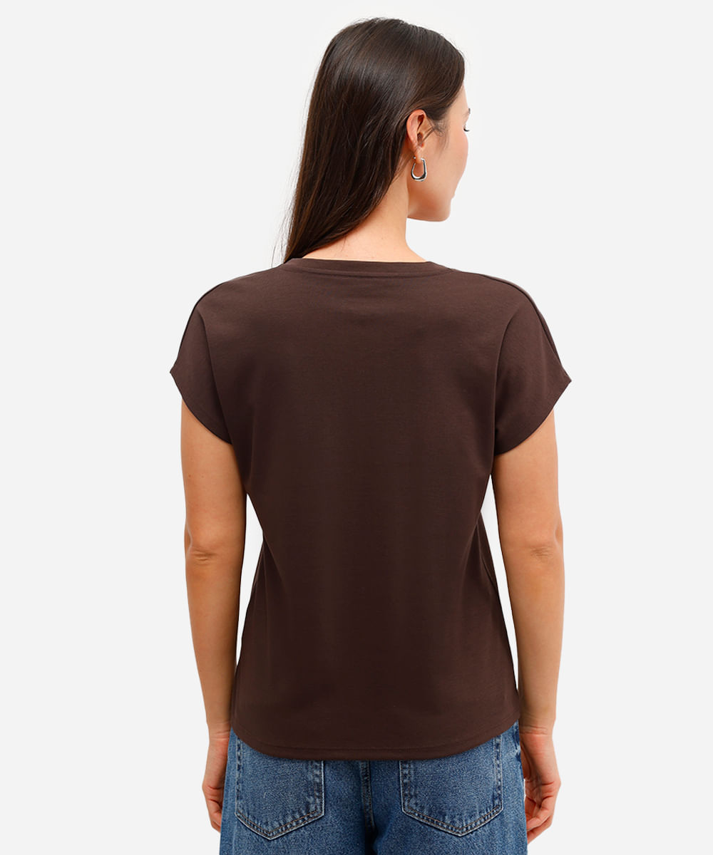 blusa feminina de algodão peruano decote v marrom