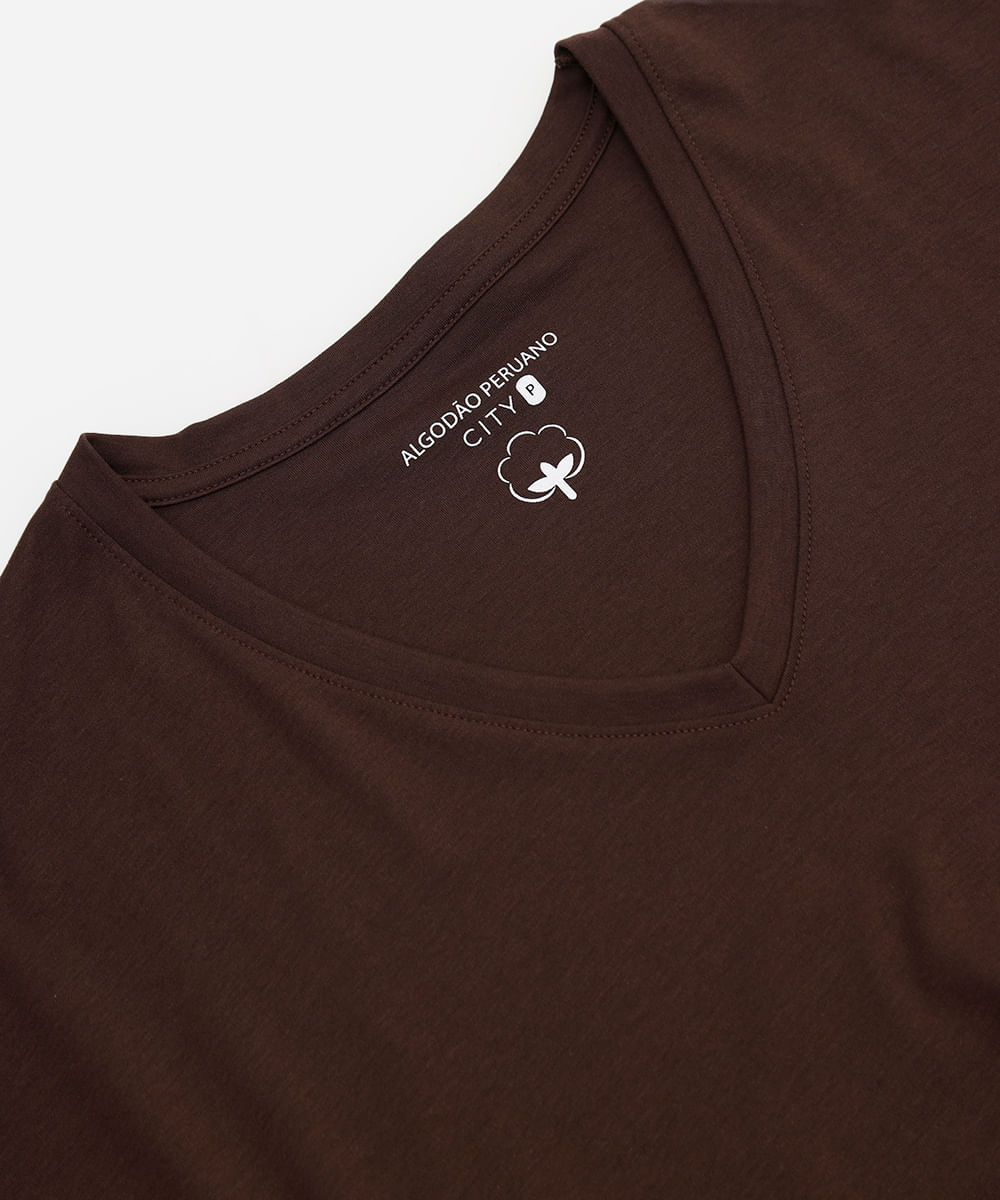 blusa feminina de algodão peruano decote v marrom
