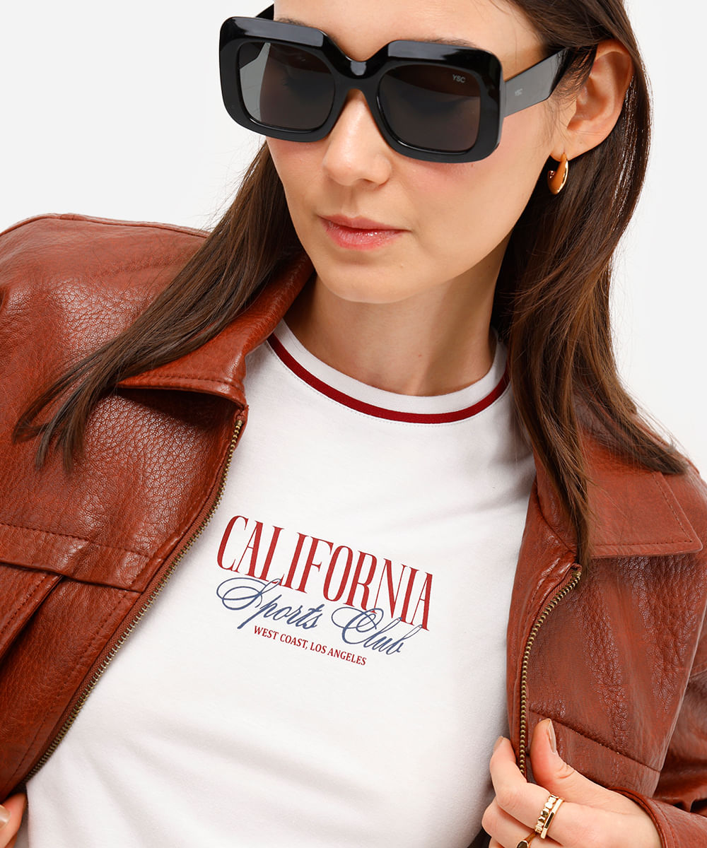 camiseta feminina de algodão california manga curta off white