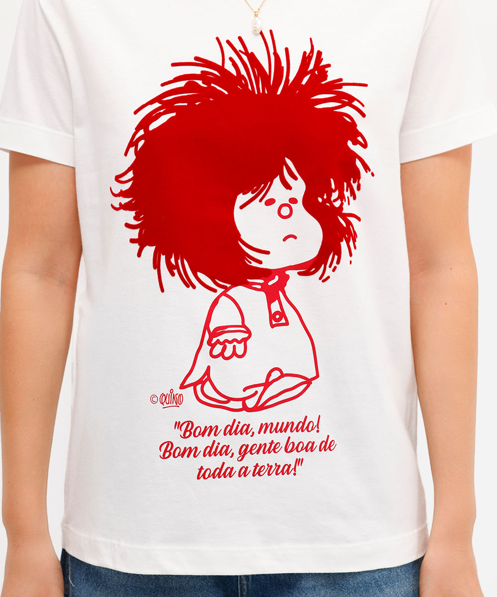 camiseta feminina de algodão mafalda texturizada off white