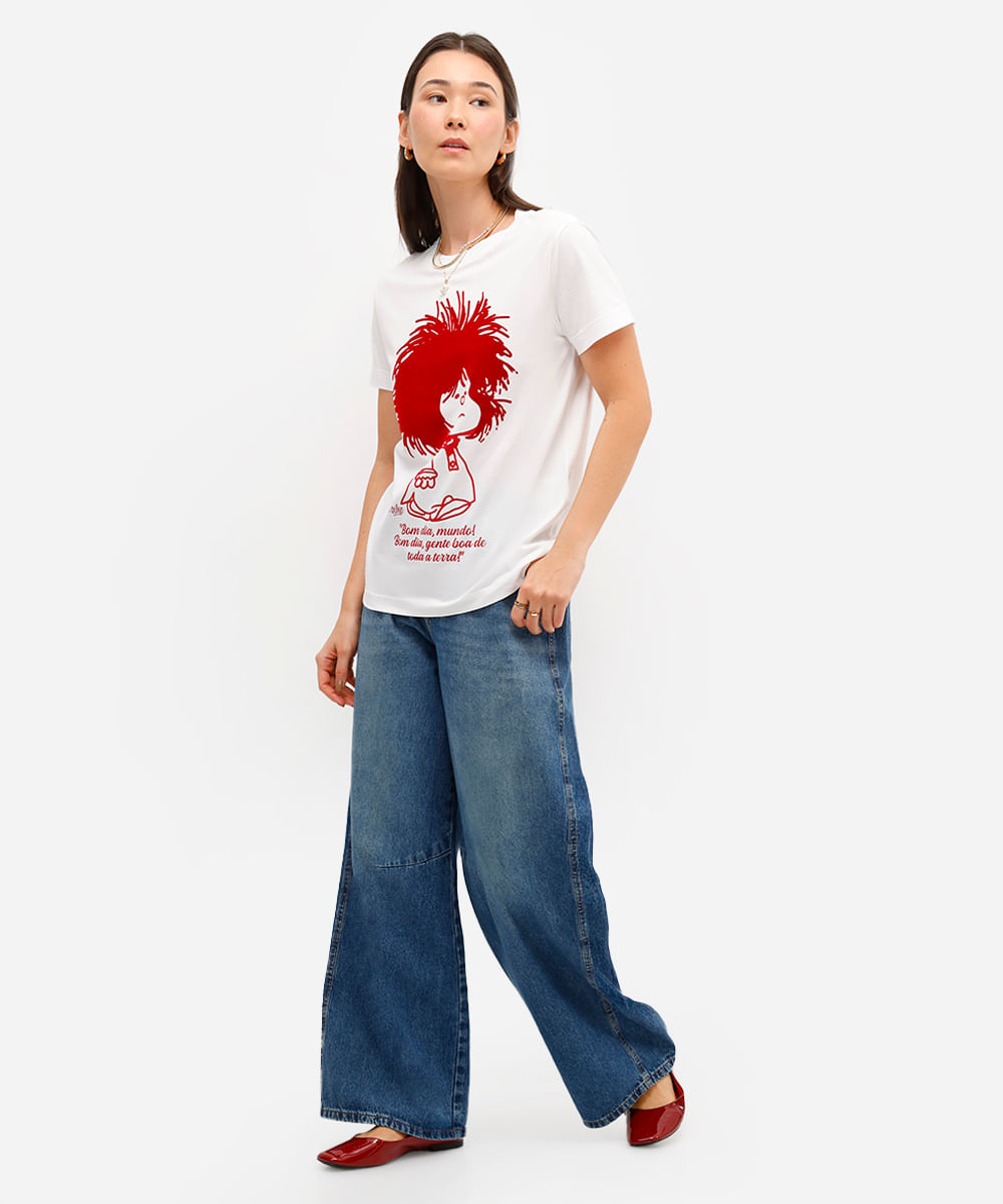 camiseta feminina de algodão mafalda texturizada off white