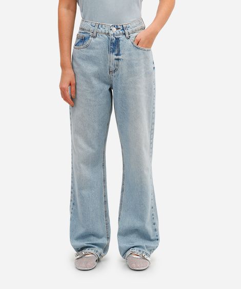 calça reta feminina jeans cintura alta azul