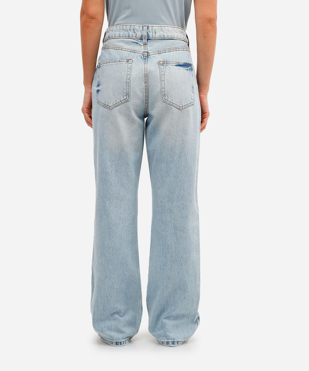 calça reta feminina jeans cintura alta azul