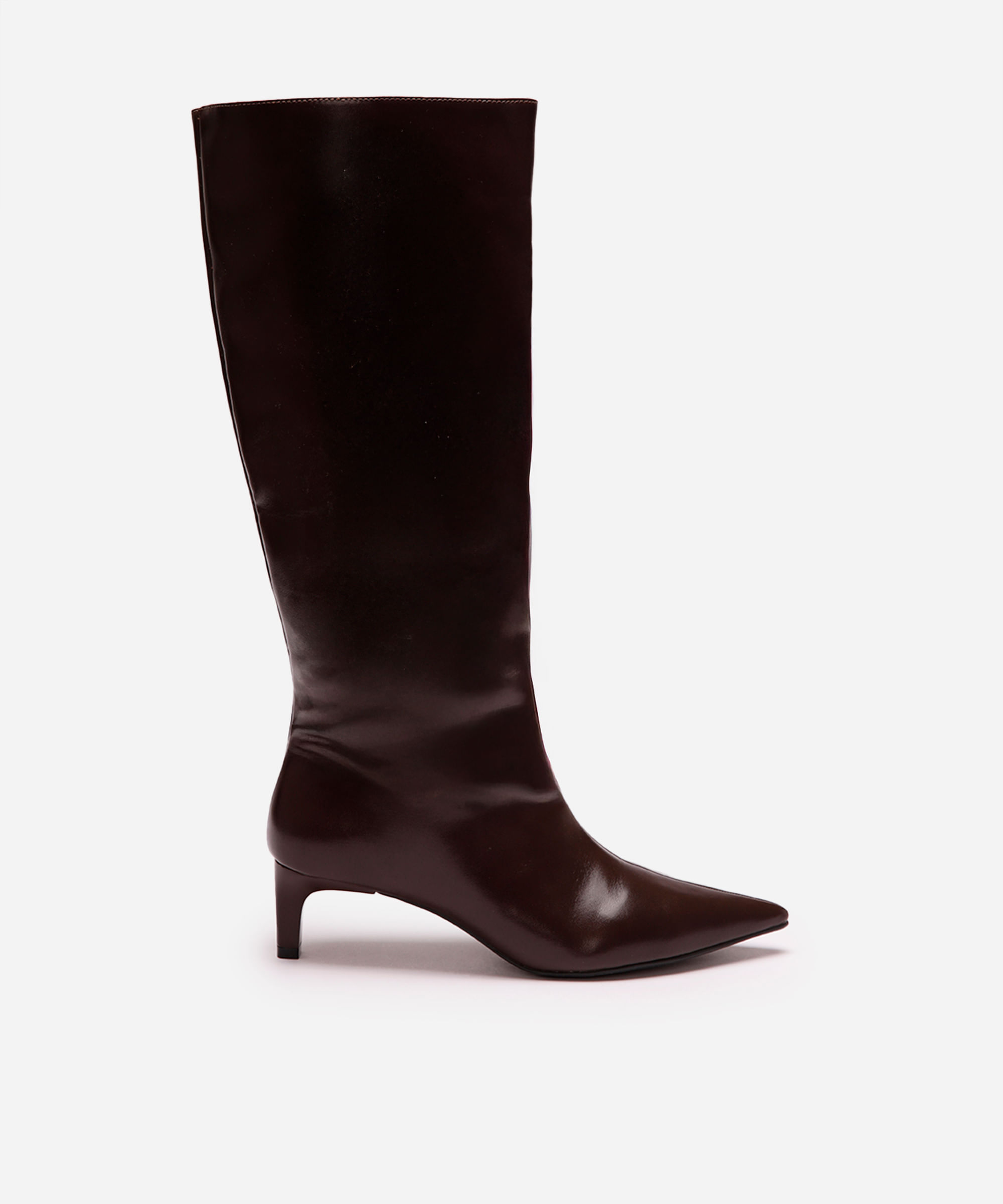 bota cano alto bico fino salto baixo mindset marrom