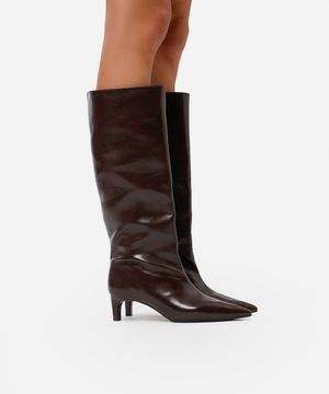 bota cano alto bico fino salto baixo mindset marrom