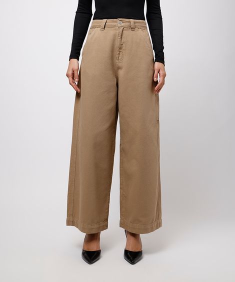 calça reta feminina de sarja mindset bege