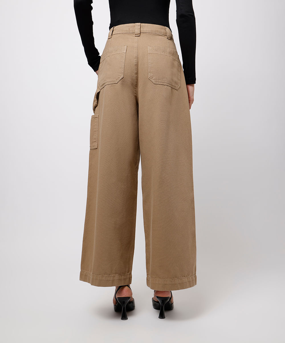 calça reta feminina de sarja mindset bege