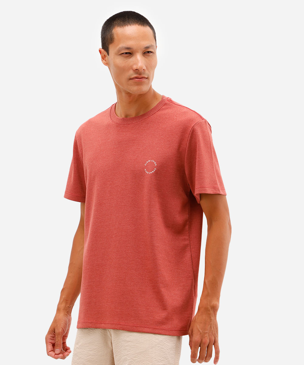 camiseta masculina de algodão manga curta coqueiro vermelha