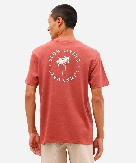 camiseta masculina de algodão manga curta coqueiro vermelha