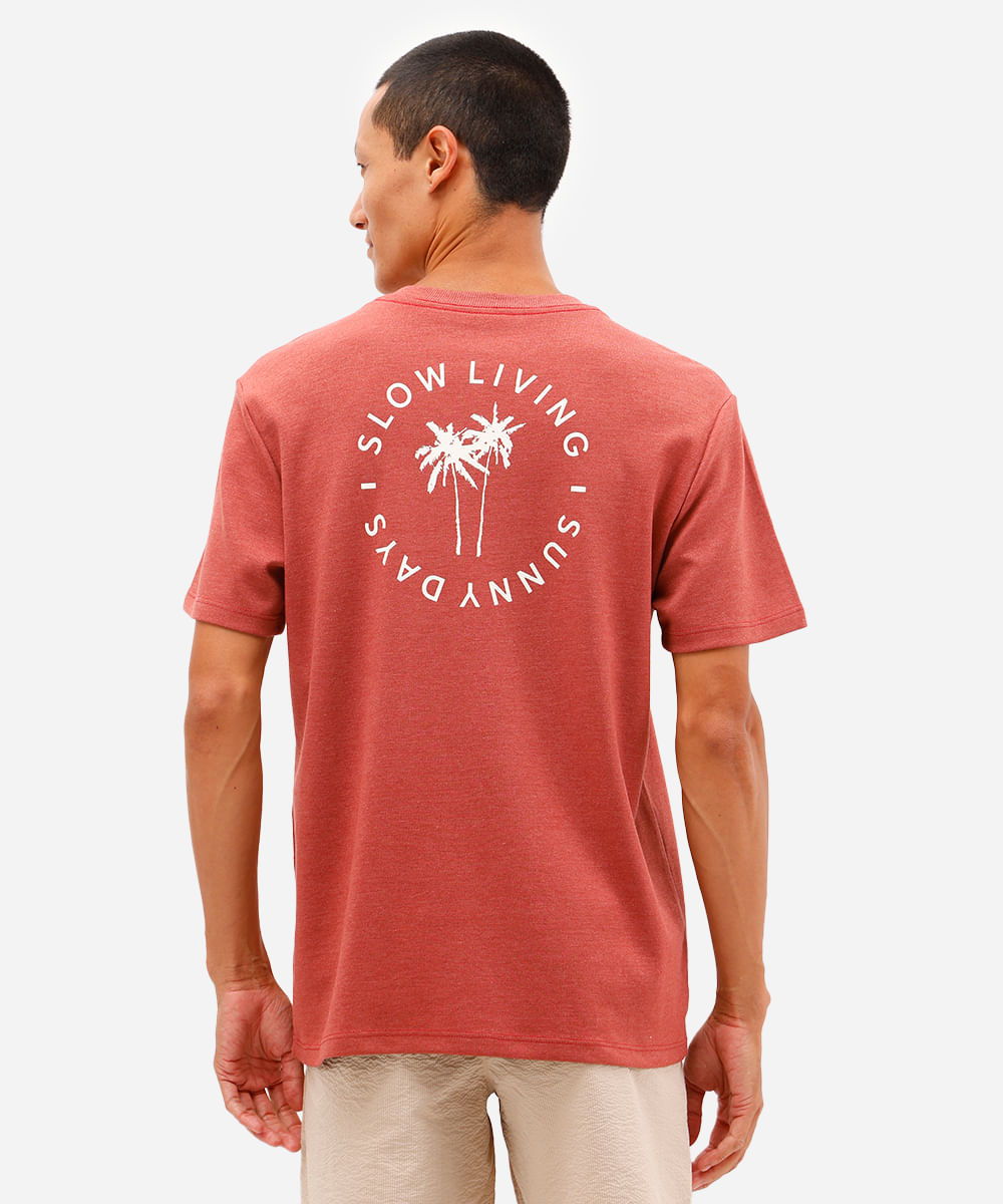 camiseta masculina de algodão manga curta coqueiro vermelha