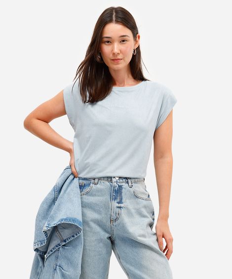 blusa feminina de suede muscle tee merci mon amour azul