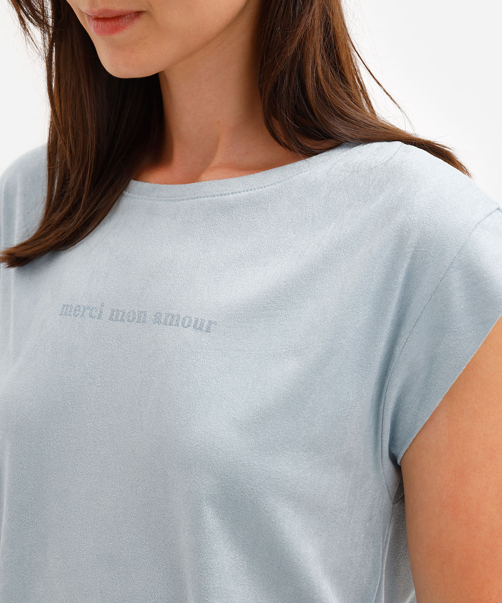blusa feminina de suede muscle tee merci mon amour azul