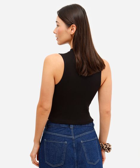 regata feminina de algodão básica gola alta preta