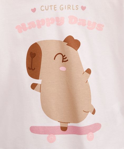 blusa de algodão infantil manga longa capivara off white