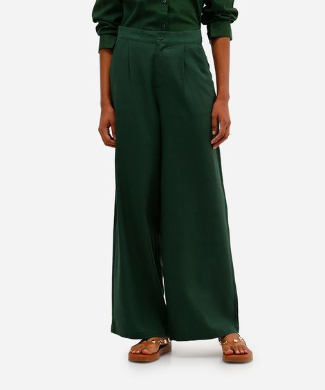calça wide leg feminina com linho verde