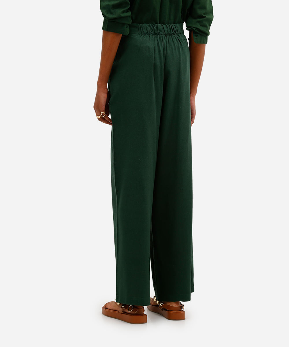 calça wide leg feminina com linho verde