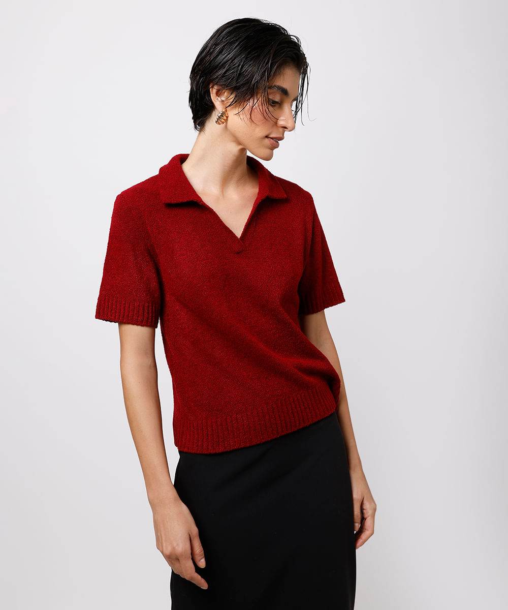 polo feminina de tricot mindset vinho