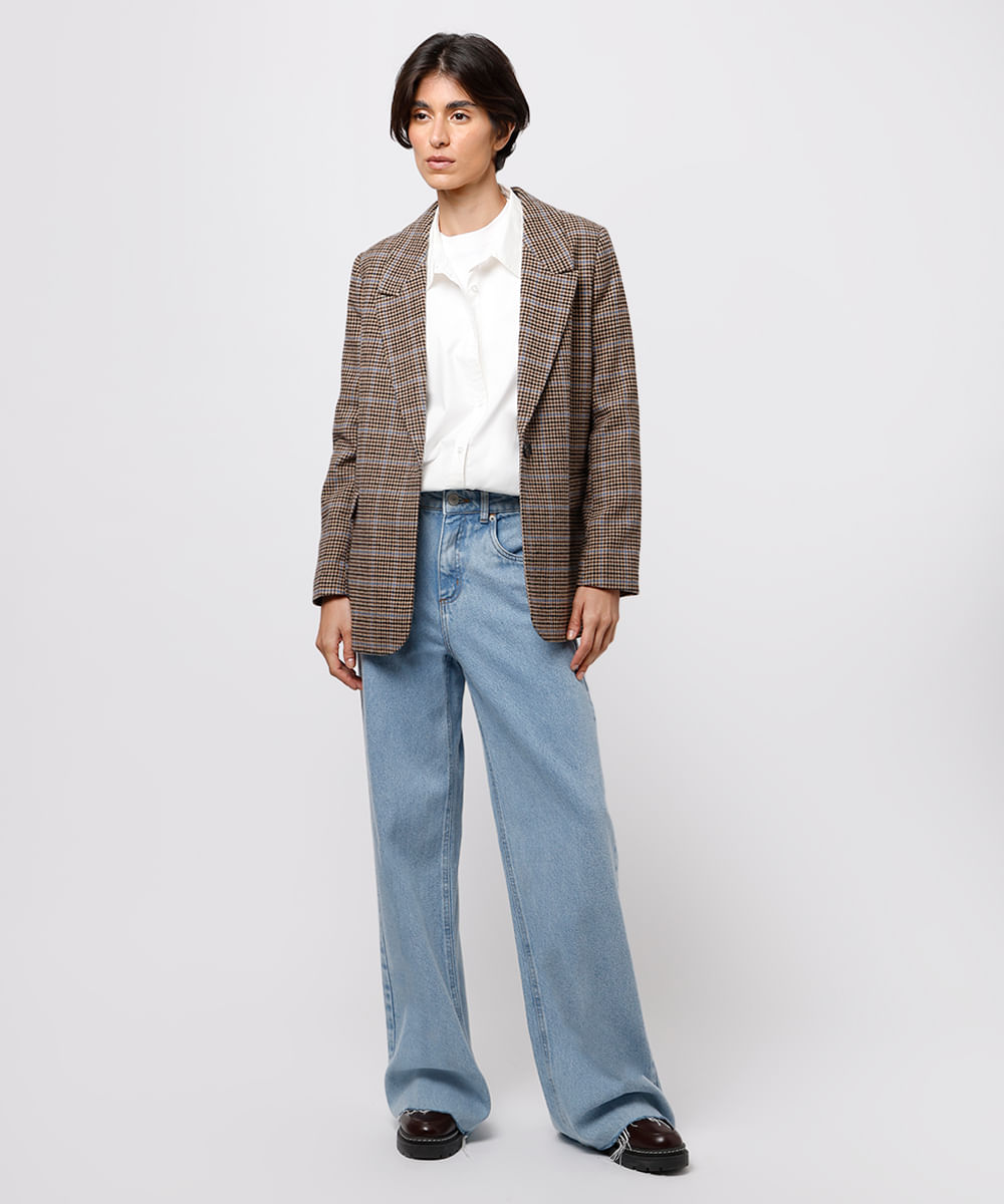 blazer feminino de alfaiataria xadrez mindset marrom