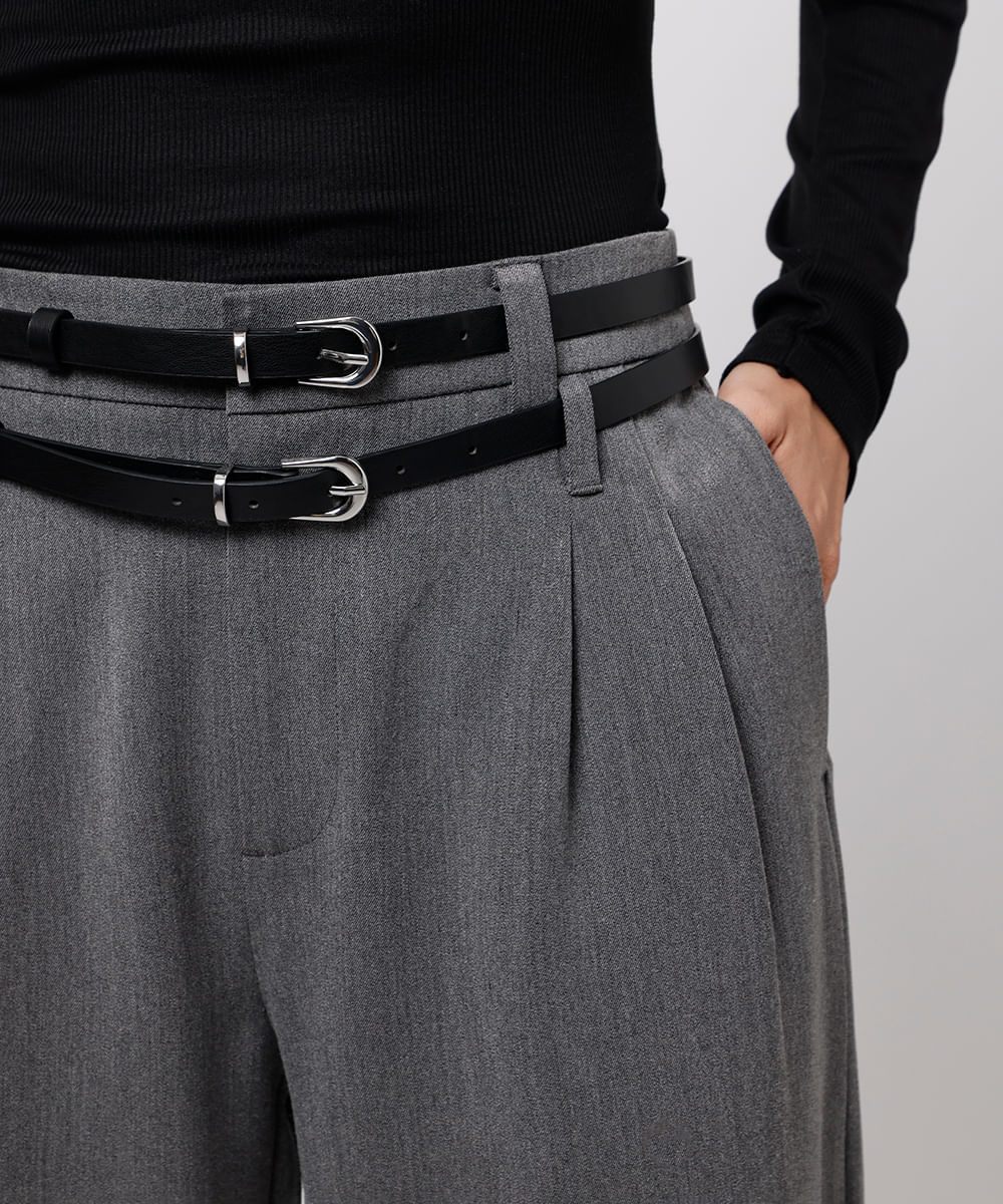calça wide leg feminina de alfaiataria com cintos mindset cinza