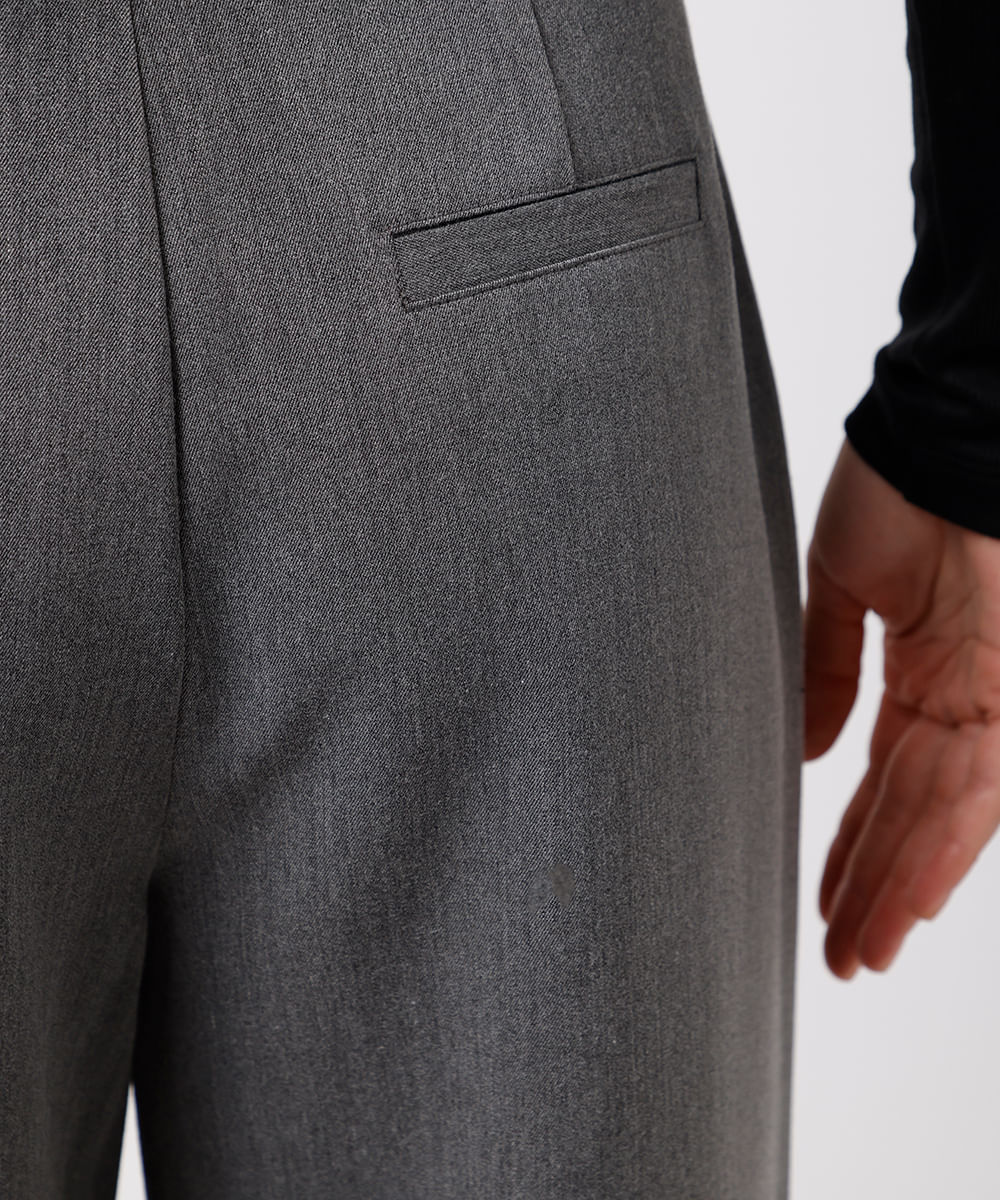 calça wide leg feminina de alfaiataria com cintos mindset cinza