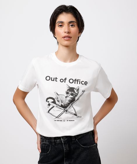 camiseta feminina de algodão out of office mindset off white