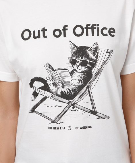 camiseta feminina de algodão out of office mindset off white