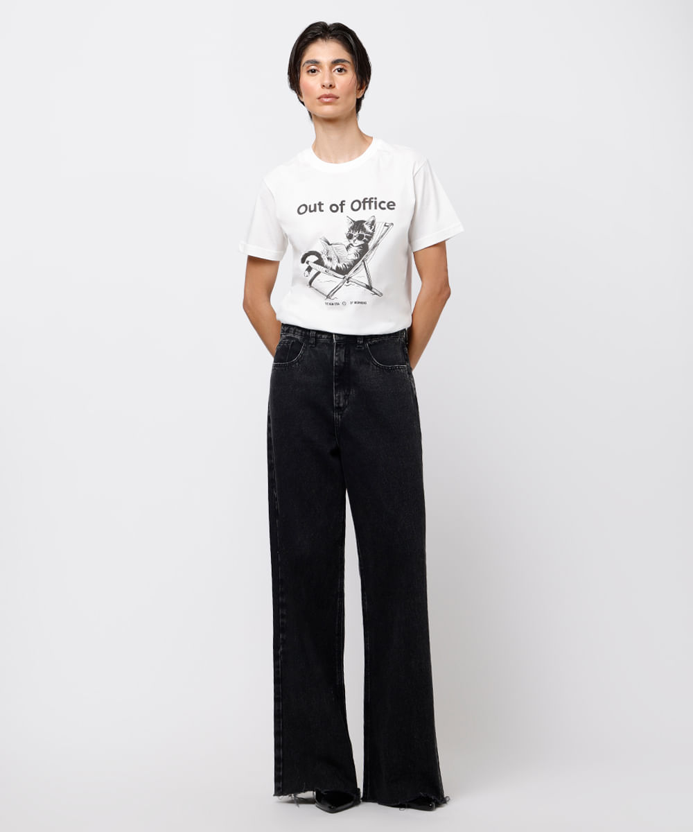 camiseta feminina de algodão out of office mindset off white