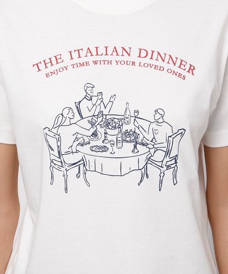 camiseta feminina de algodão italian dinner mindset off white