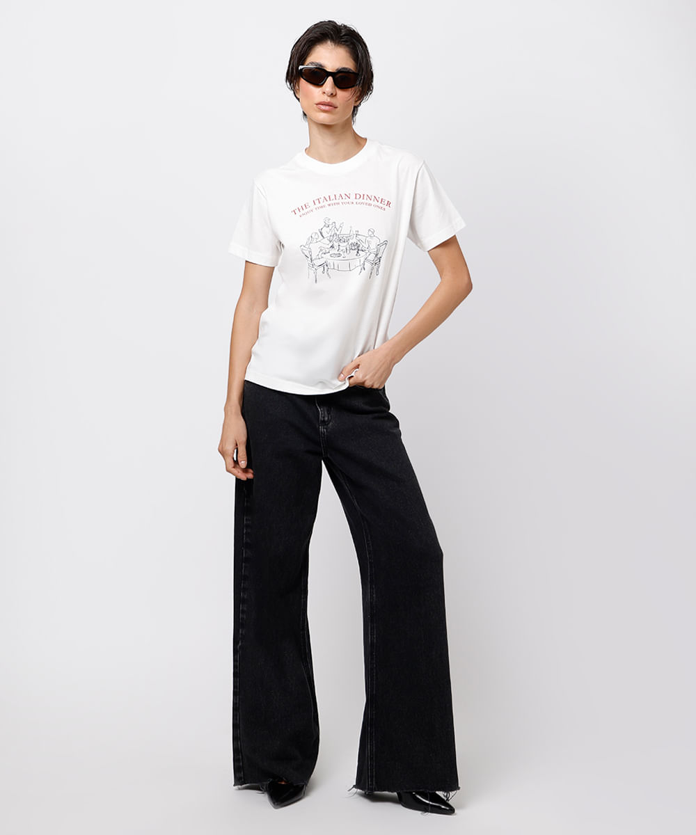 camiseta feminina de algodão italian dinner mindset off white