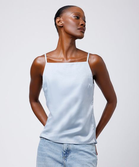 blusa feminina acetinada alça fina mindset azul