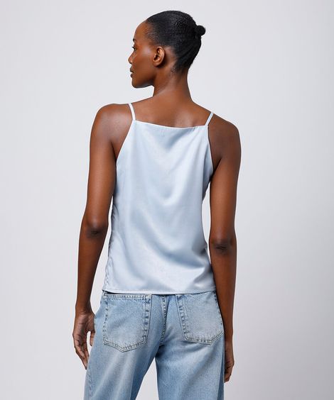 blusa feminina acetinada alça fina mindset azul