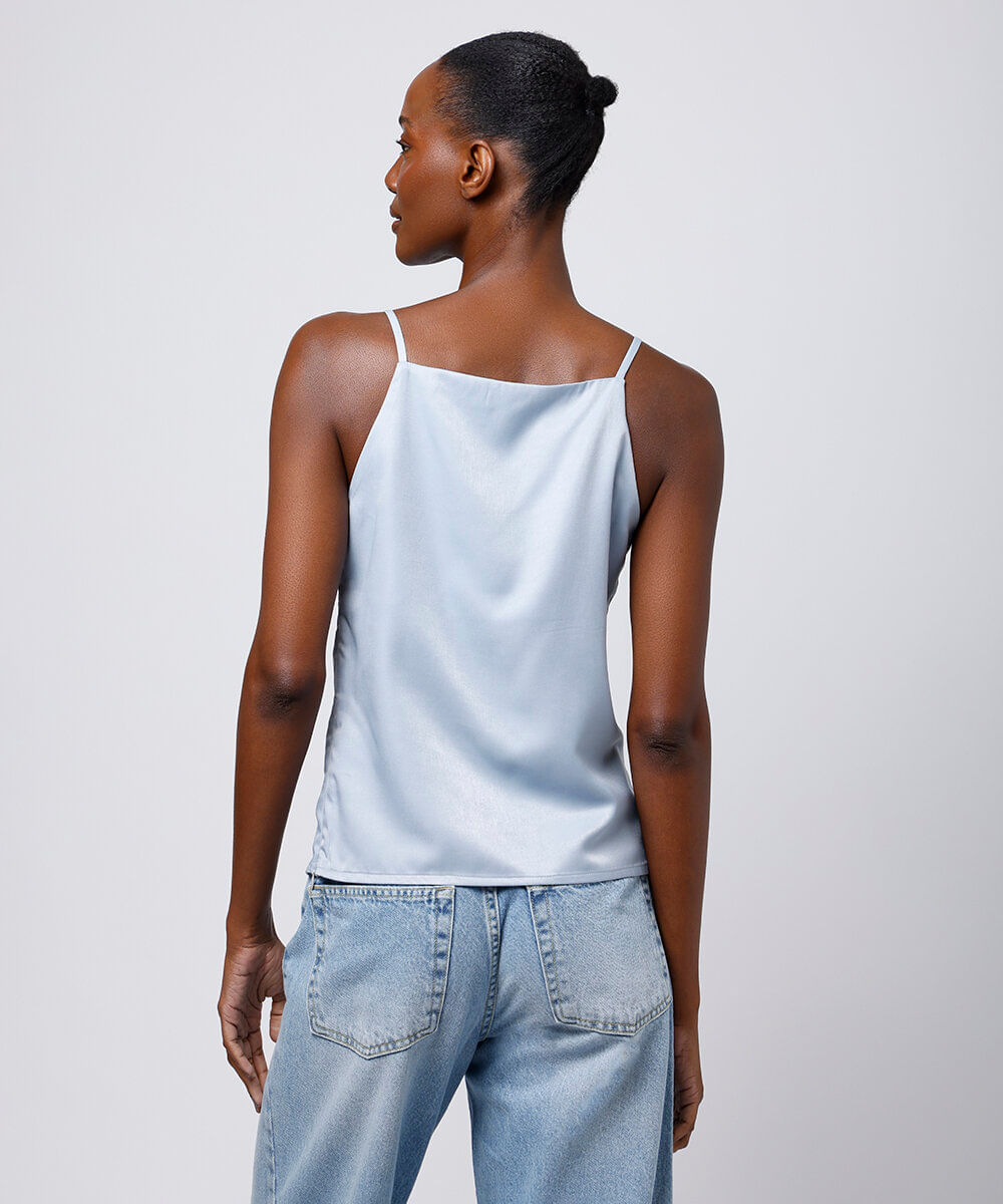 blusa feminina acetinada alça fina mindset azul