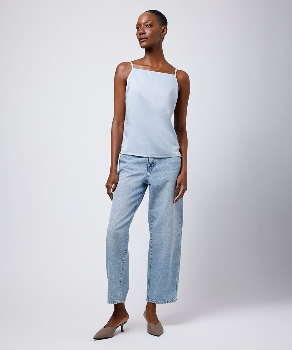 blusa feminina acetinada alça fina mindset azul
