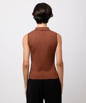 regata polo feminina de tricot mindset marrom