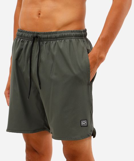short masculino cós elástico bolso com zíper verde