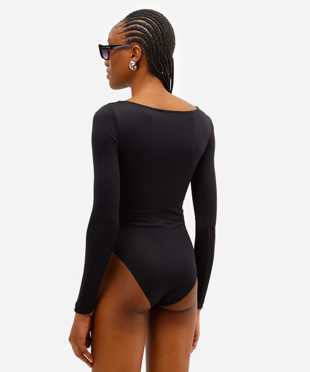 body feminino de poliamida manga longa preto