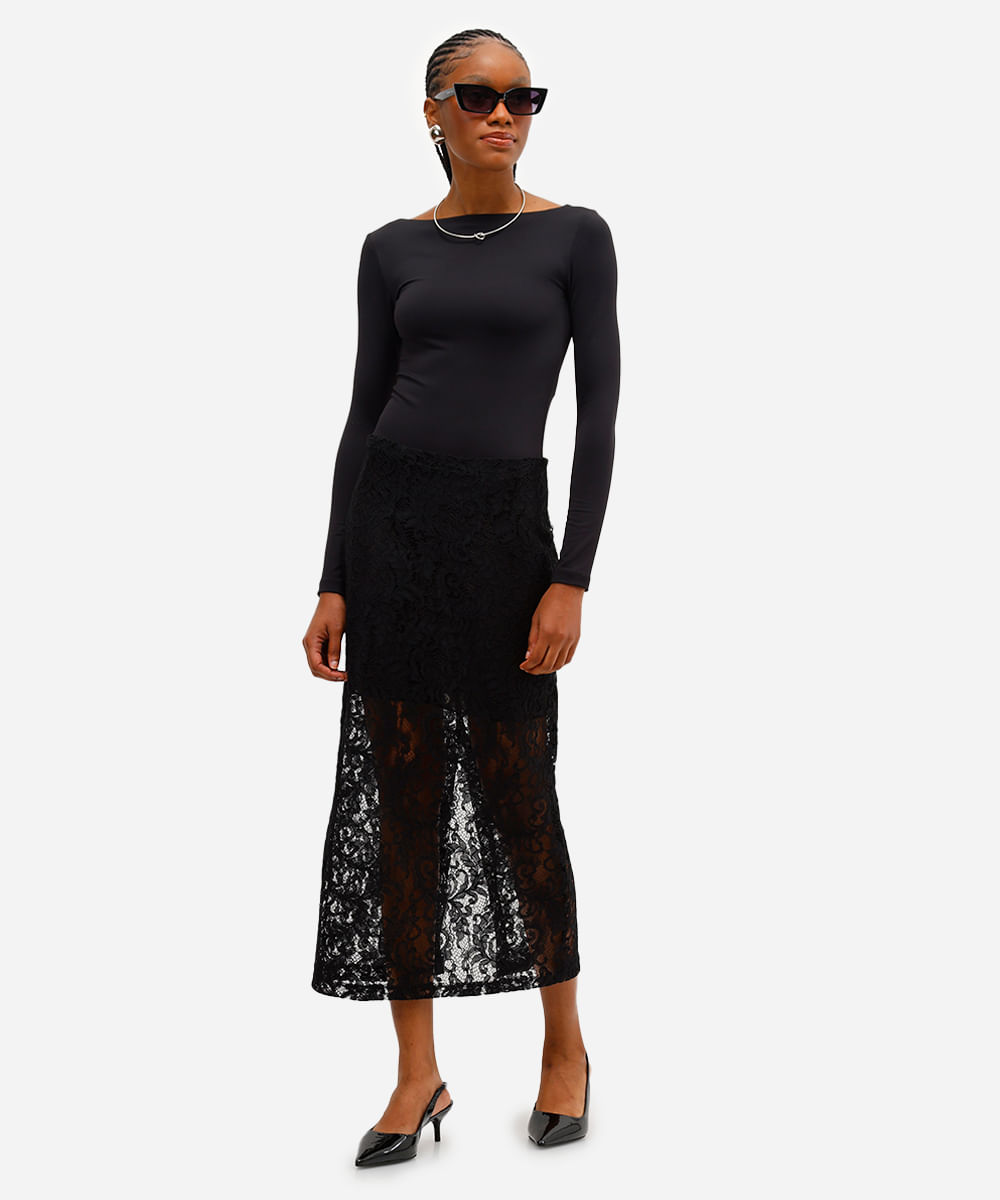 body feminino de poliamida manga longa preto