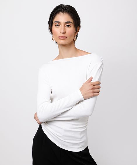 blusa feminina de viscose manga longa franzida mindset branca
