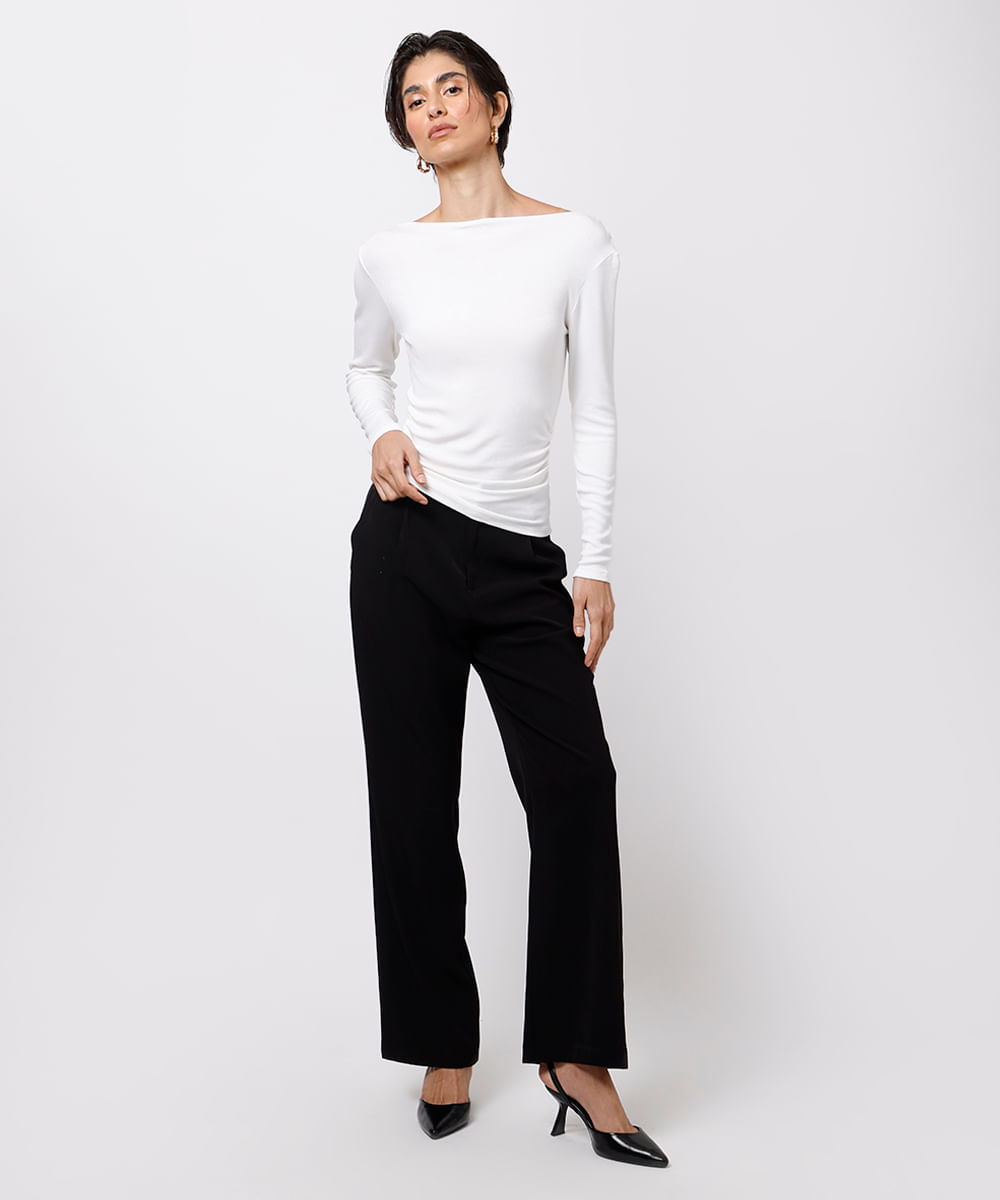 blusa feminina de viscose manga longa franzida mindset branca