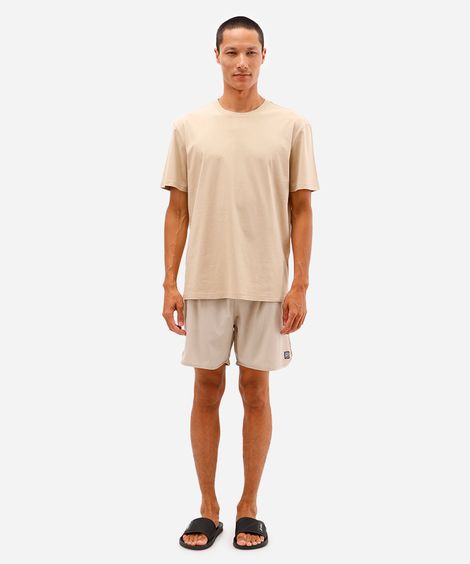 short masculino cós elástico bolso com zíper bege