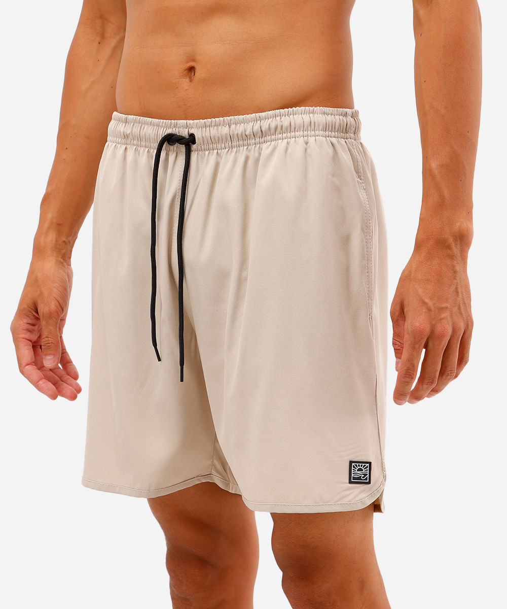 short masculino cós elástico bolso com zíper bege