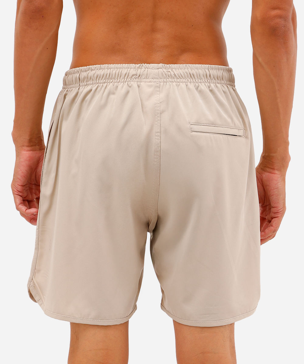 short masculino cós elástico bolso com zíper bege